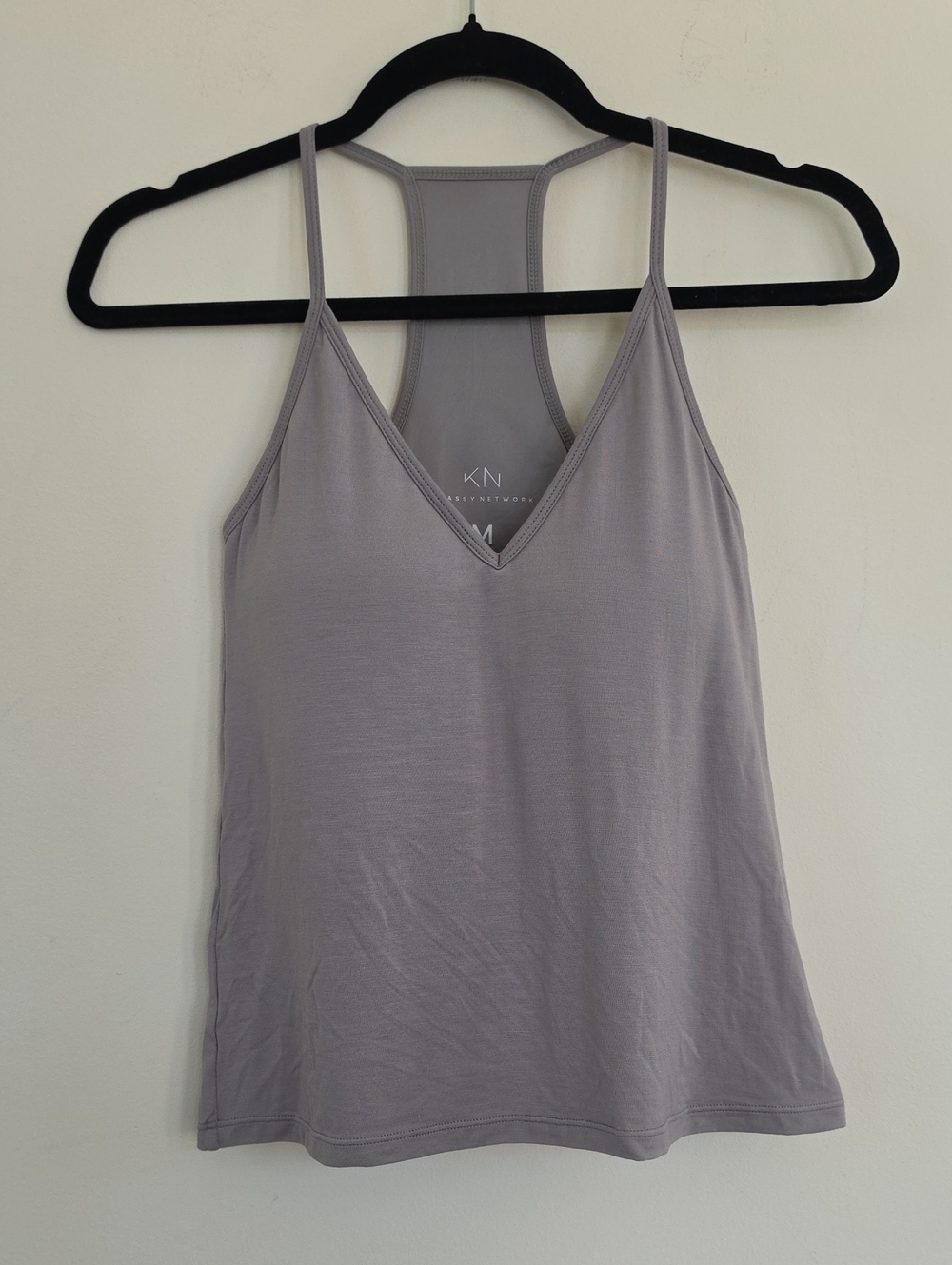 Klassy Network Strappy Racerback Cami Top Gray Size Medium Built-In Bra Stretch